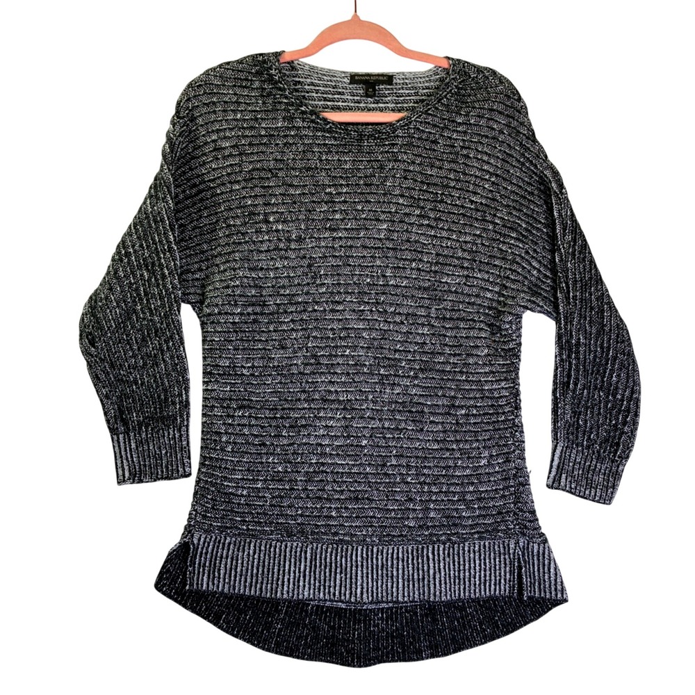 Banana Republic Womens Marled Knit Sweater Black White Drop Shoulder Medium